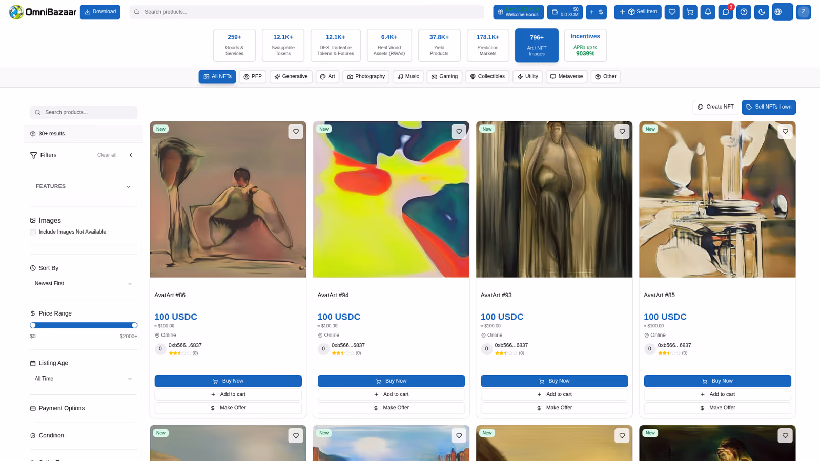 Digital art and collectibles marketplace on OmniBazaar